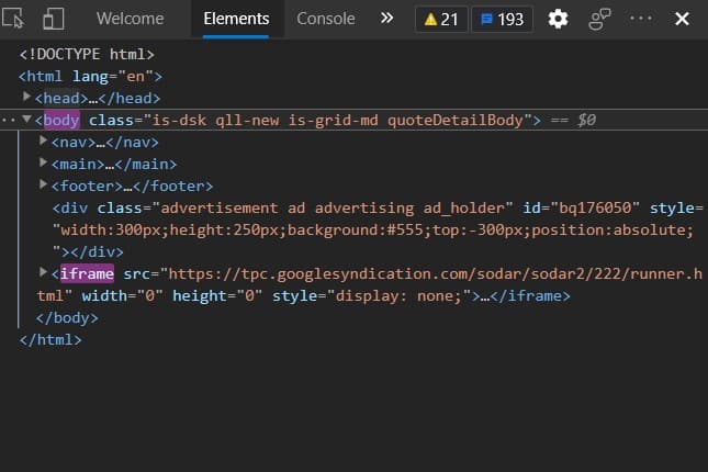 HTML DOM Inspection in Browser