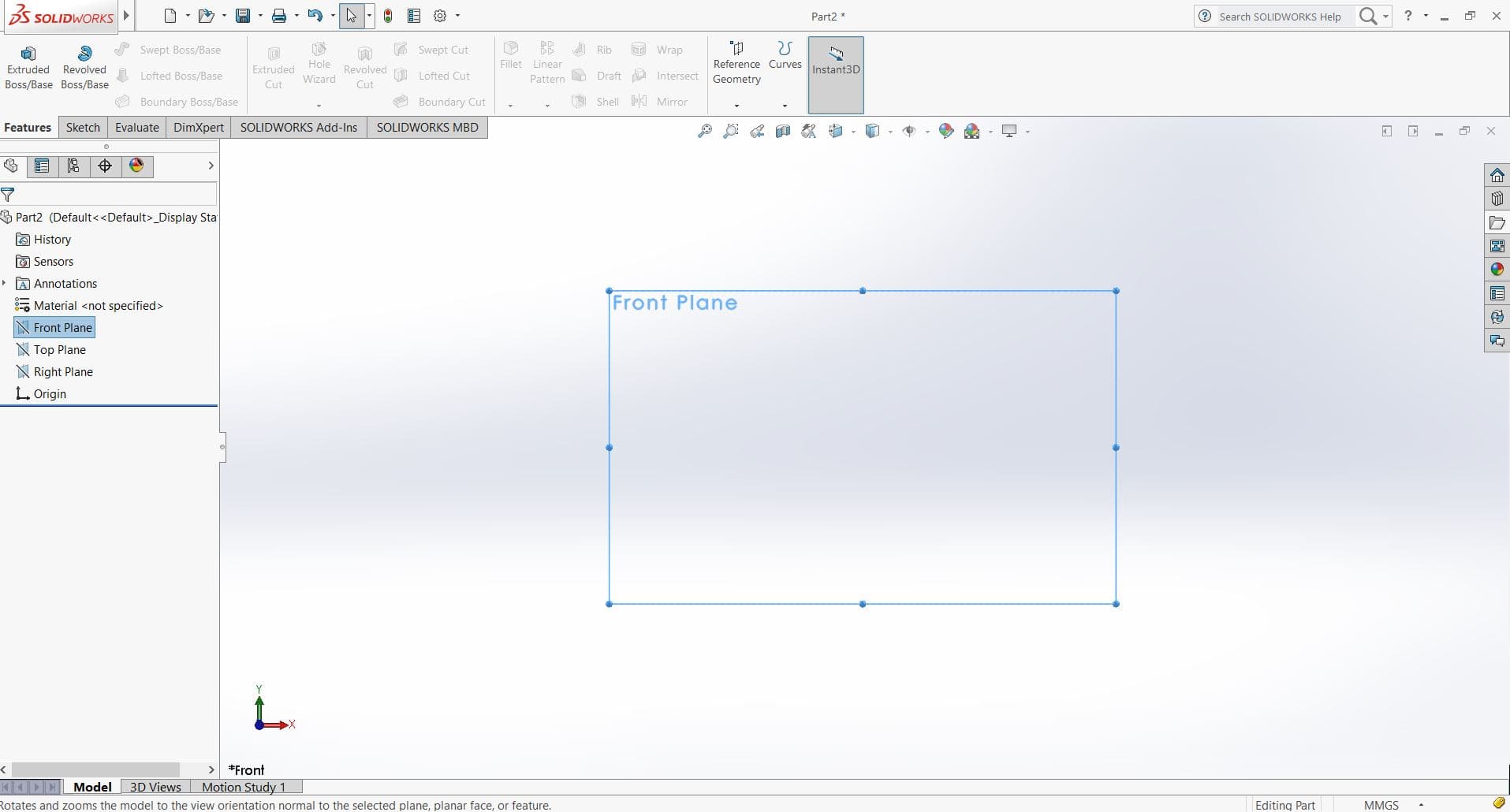 Solidworks Setting up and picking the plane